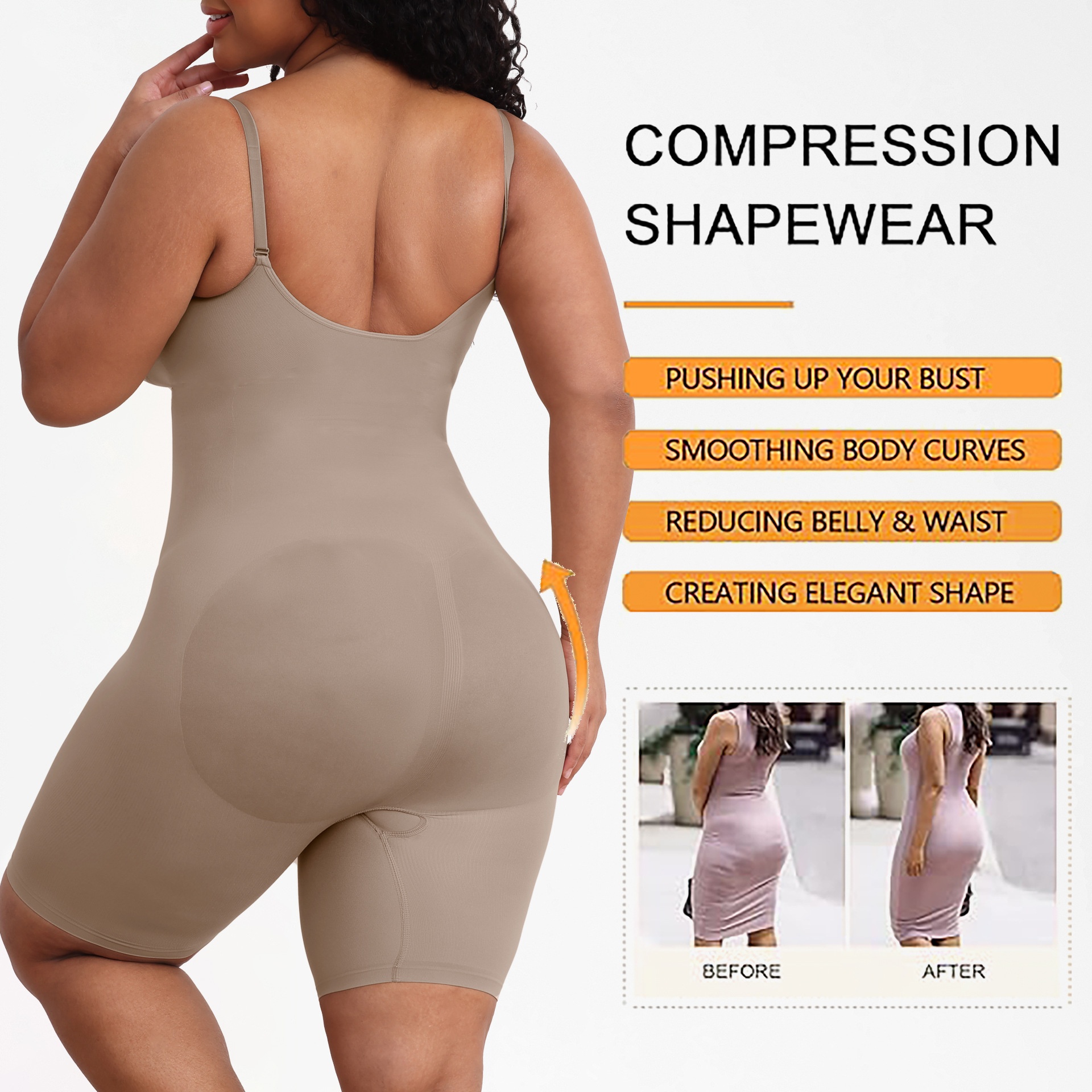 Womens Seamless Shapewear Bodysuit Romper - Full Body Shaper Jumpsuit